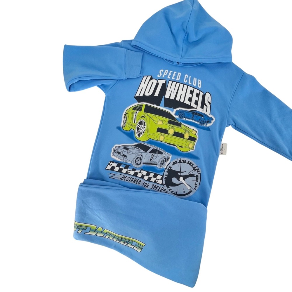 Hot Wheels Blue Jogger Set Boys Large 10-12 Hoodie Sweatpants Speed Club 2pc